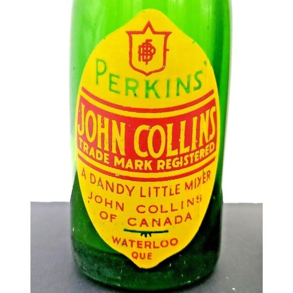 Vintage Perkins John Collins Soda Mixer Bottle Waterloo Ontario Green ACL Canada - Picture 5 of 11